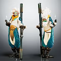 Fantasy Mythical Character With White Hair Blue White Outfit Holding Staff And Candle