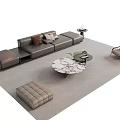 Modern Leather Sectional Sofa and Marble Coffee Table Set With Ottoman and Accent Chair 3d model