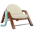 Modern Lounge Chair With Wooden Frame Beige Cushion And Light Blue Towel On Armrest