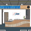 Modern Hospital Information Desk With Nurse Station And Seating Area