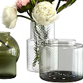 Decorative Glass Vases With Pink And White Peonies And Fresh Green Leaves