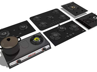 Modern Kitchen Appliances Featuring Various Gas Stoves Designs With Pot On Top 3d model