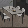 Modern Dining Table Set With Metal Frame White Chairs Vase And Kitchen Rug 3d model