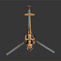 Orange Helicopter With Rotors Shiny Body And Windows On Gray Background