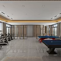 Spacious Modern Fitness Room With Treadmills Pool Tables And Bright Windows
