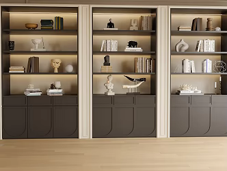 Modern Full Wall Bookcase Books Ornaments Bookshelf 3d model