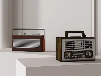 Vintage Radios With Retro Design And Classic Styles On White Platforms 3d model