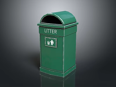 Green Litter Bin With Litter Sign In Outdoor Building Area 3d model