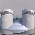 Modern White Stairs Between Perforated Pillars With Blue Sphere And Figures 3d model