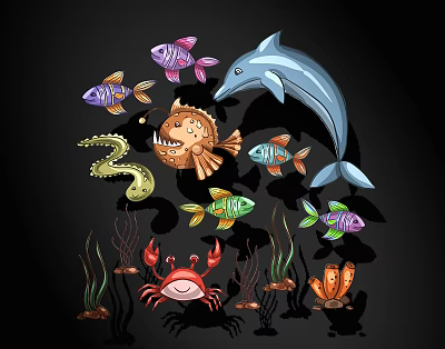 Modern Silhouette Cartoon Sea Life Silhouette 3d model