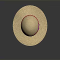 Light Brown Woven Straw Hat With Red Band Gold Patterns And Pink Decorations