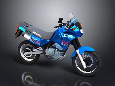 Blue Suzuki DR Motorcycle With Adventure Design And Off Road Features 3d model