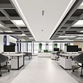 Modern Public Office Space With Open Layout Desks Computers Ergonomic Chairs And Ceiling Lighting 3d model