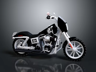 Harley Davidson Cruiser Motorcycle With Black Seat White Wheels And Chrome Accents 3d model