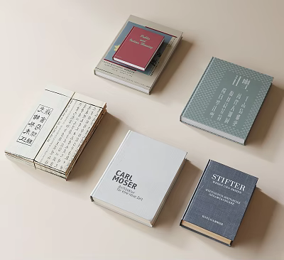 Books With Various Colored Covers English Titles And Chinese Characters On 3d model