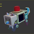 Robot Dog Character With Red Alarm Light Blue Ears Display Keyboard Mechanical Arms And Wheels