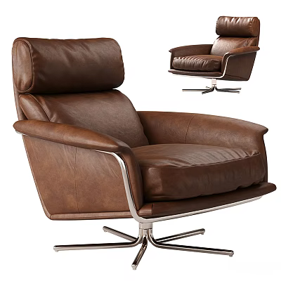 Modern Brown Leather Leisure Chair With Swivel Metal Frame And Comfortable Design 3d model
