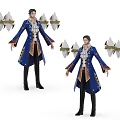 Game Movie Character In Blue Ornate Coat With Diamond Shaped Props