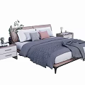 Double Bed With Upholstered Headboard Gray Blanket Multiple Pillows And Nightstands With Decorative Items 3d model