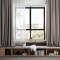 Modern Bay Window Bay Window Rest Area Bookcase Curtain Combination 3d model