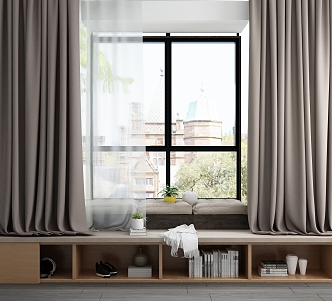 Modern Bay Window Bay Window Rest Area Bookcase Curtain Combination 3d model