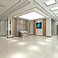 Modern Reception Area In Spacious Lobby With Marble Floor Ceiling Lights And Glass Doors