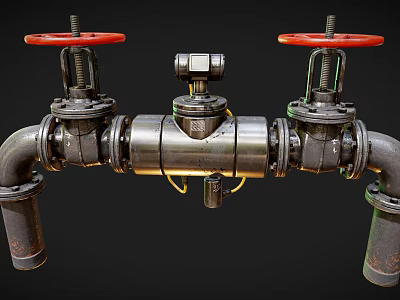 Industrial Pipeline System With Red Valve Handles And Metal Control Connections 3d model
