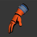 Orange Work Glove With Black Straps And Blue Wrist Band Design