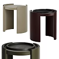 Modern Leather Bedside Table With Round Top In Beige Brown Dark Green And Gray