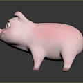 Cute Pink Cartoon Pig with Big Eyes and Smiling Expression on Dark Background