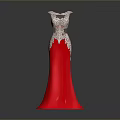 Man Designing Red Long Dress With Lace Decoration