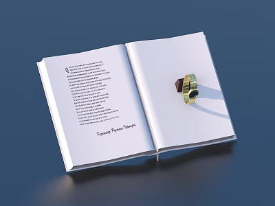 Open Book With Text Pages And Golden Watch On Blue Surface 3d model