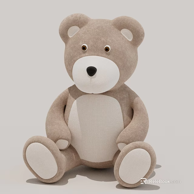Soft Brown Teddy Bear Plush Toy Featuring White Belly And Black Nose Sitting 3d model 