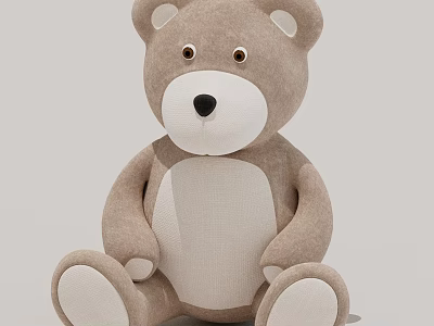 Soft Brown Teddy Bear Plush Toy Featuring White Belly And Black Nose Sitting 3d model