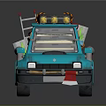 Turquoise Off Road Car With Spare Tire Roof Rack And Green Plant Decoration