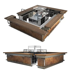 Bar Restaurant Kitchen Industrial Counter 3d model