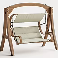 Wooden Swing Chair with Beige Cushion Chain Suspension and Sturdy Support Frame