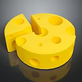 Yellow Holey Cheese 3D Render with a Slice Removed and Round Shape 3d model