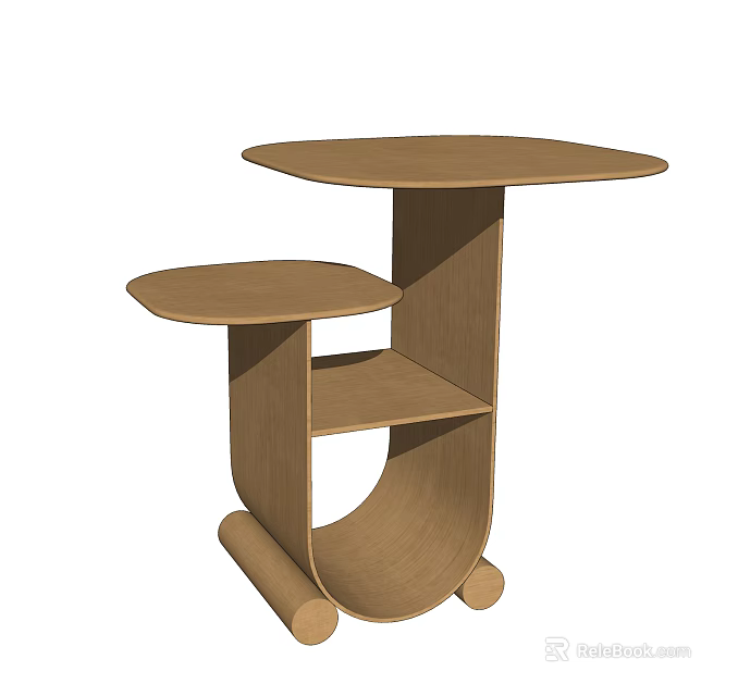 Wooden Two Tiered Side Table With Open Shelf And Rolling Wheels Modern Design 3d model