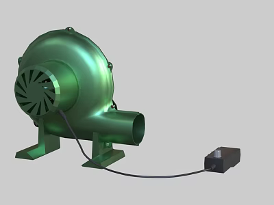 Green Industrial Blower With Impeller Wheel Air Outlet Base Stand Power Cable And Motor 3d model
