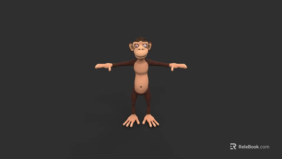 3D Monkey Character With Brown Body Pink Face And Outstretched Arms Standing On Dark Background 3d model 