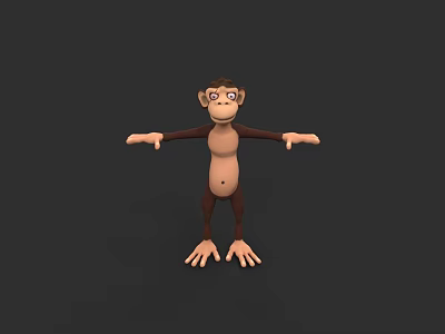 3D Monkey Character With Brown Body Pink Face And Outstretched Arms Standing On Dark Background 3d model