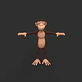 3D Monkey Character With Brown Body Pink Face And Outstretched Arms Standing On Dark Background