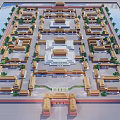 Ancient Architecture Top View Symmetrical Layout With Traditional Buildings Water And Trees