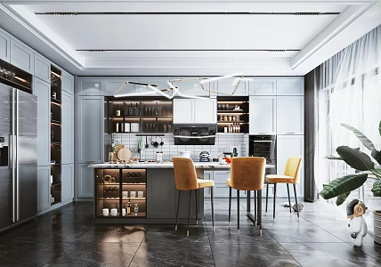 Light Luxury Restaurant Open Kitchen Restaurant 3d model