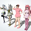 Anime Style Game Movie Characters With Long Hair And Diverse Colorful Costumes