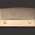 Red Vintage Electronic Radio With Golden Frame Front Knobs And Control Buttons