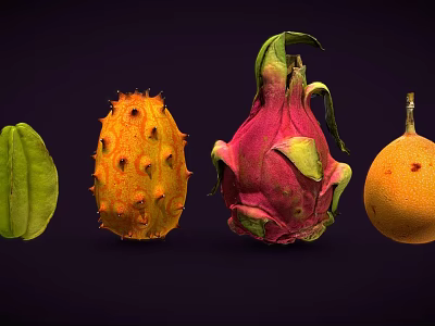 Vibrant Tropical Fruits Display Featuring Starfruit Kiwano Dragon Fruit And Orange 3d model