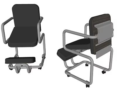 Office Chair With Black Cushion Metal Frame Armrests Wheels And Adjustable Backrest 3d model