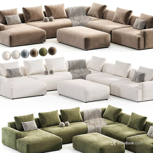 Modern Sectional Sofa with Multiple Color Options Plush Cushions and Matching Ottoman 3d model
